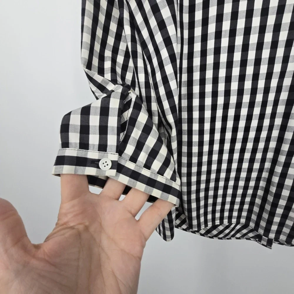 Lafayette 148 NY Leigh Gingham Check Shirt Womens Sz 8 Black White Preppy Picnic - Picture 13 of 13